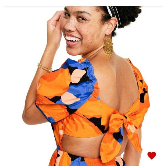 NWT Tabitha Brown Floral Print Puff-Sleeve Tie-Back Midi Dress Size 10 Cut Out - Picture 8 of 13